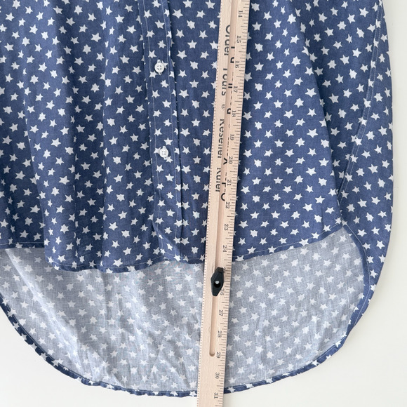Frank & Eileen Fiona Top Women Medium Blue Linen Sleeveless Button Up Star Print - Picture 11 of 11